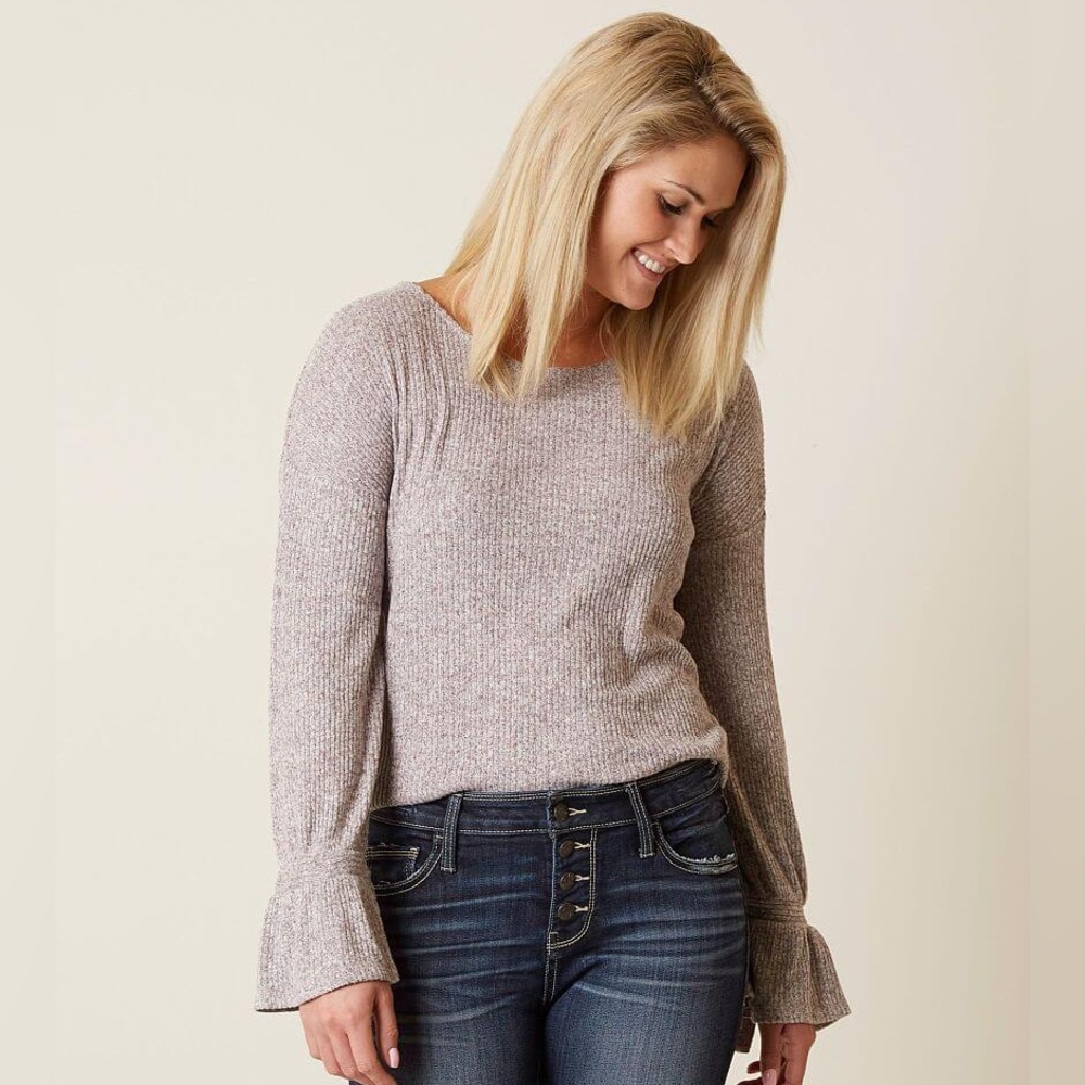 Lucky Brand Tie Sleeves Ribbed Pullover Sweater Size small. Gray.